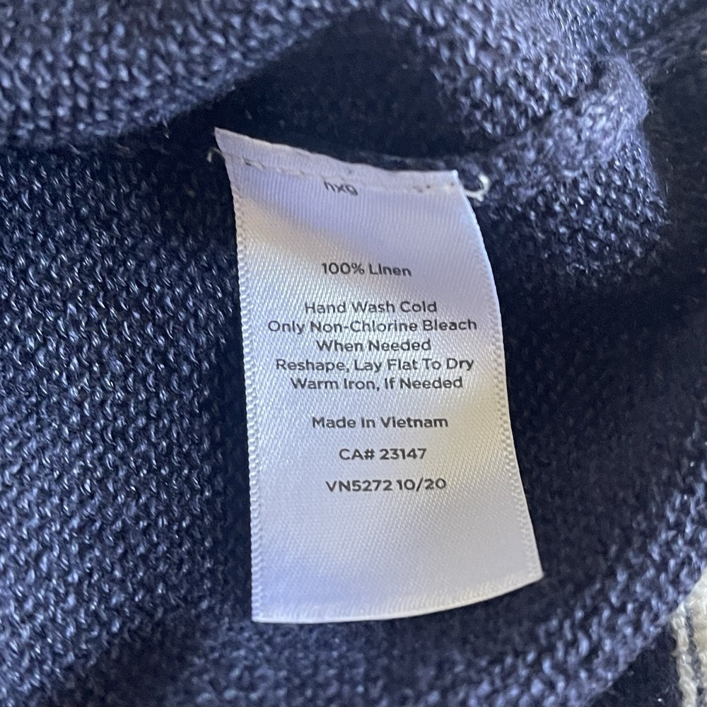 Talbots Linen V-Neck Sweater 1X Navy White Lightweight Summer Pullover NWT $99 - Picture 6 of 7